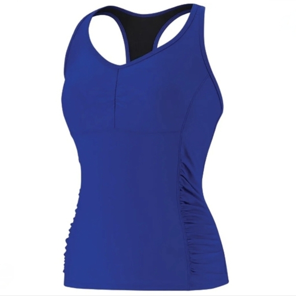 Speedo Shirred Racerback Tankini Swim Top Bora Bora Blue 14 - Picture 1 of 10
